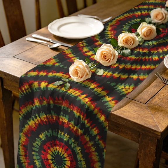 Color Gradient Tie Dye Art 10 ft Cheesecloth Table Runner for Wedding 27"x120", Abstract Watercolor Dyeing Kitchen Dinner Sheer Tulle Chiffon Dresser Scarf, Holiday Party Decorations
