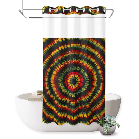Color Gradient Tie Dye Art No Hook Shower Curtain Abstract Watercolor Dyeing Shower Curtain with See Through Top Window, Waterproof Washable Fabric Curtain for Bathroom Hotel Decor, 36Wx72L