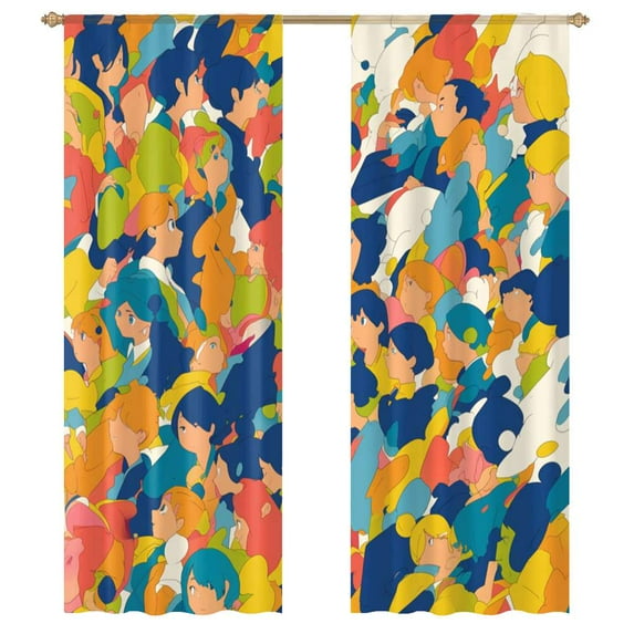 Color Graffiti Sheer Window Curtains for Living Room Kitchen Bedroom Tulle Voile Hanging Curtain
