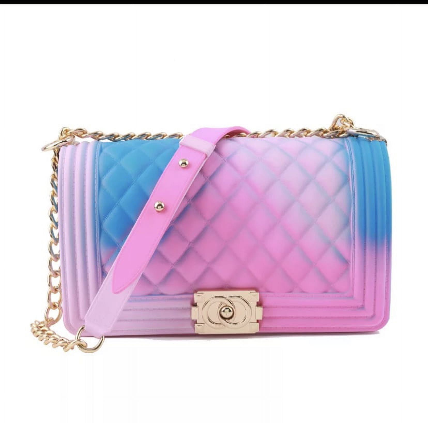 Color Handbags Ladies Shoulder Bag PVC Fashion Handbags Color Matte Matte  Rhombic Jelly Bag (Pink Blue) 
