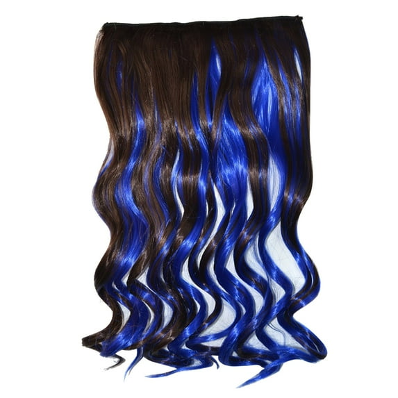 Color Highlights Clip-in Hair Extensions - 5 Clips, Curly Wig Piece, High-Temperature Yarn, Temporary Color Change