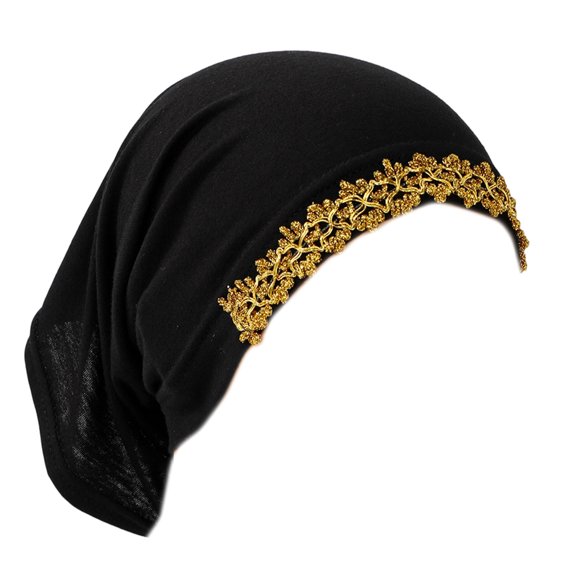 Color Hijab Hat with Lace Flower Trim Muslims Headscarf Hat Comfortable Breathable Polyester For Women Daily Wear