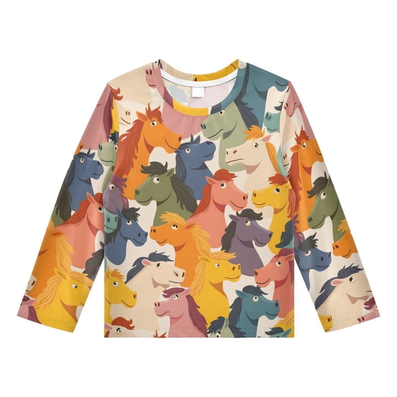 Color Horses Pattern Boys' Rash Guard Shirts UPF 50 Plus Sun Protection ...