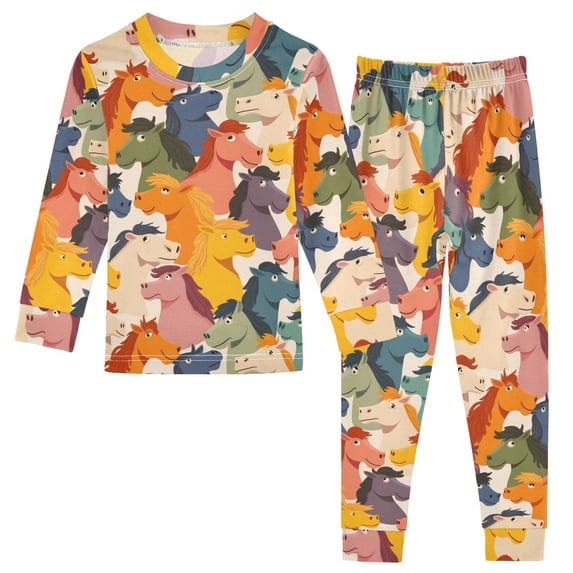 Color Horses Pattern Cotton Pajamas 2 Piece Set Sleepwear Soft and Comfortable Homewear Nightwear