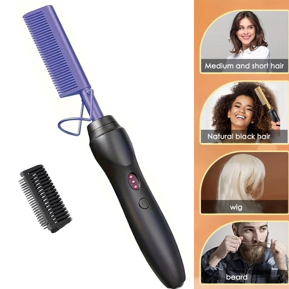 Color Hot Comb Hair Straightener Heat Pressing Combs - Ceramic Electric Hair Straightening Comb, Curling Iron for Natural Hair Beard Wigs Hair Tools, Holiday Gifts (Bonus: 2 Clips + 1 Comb)