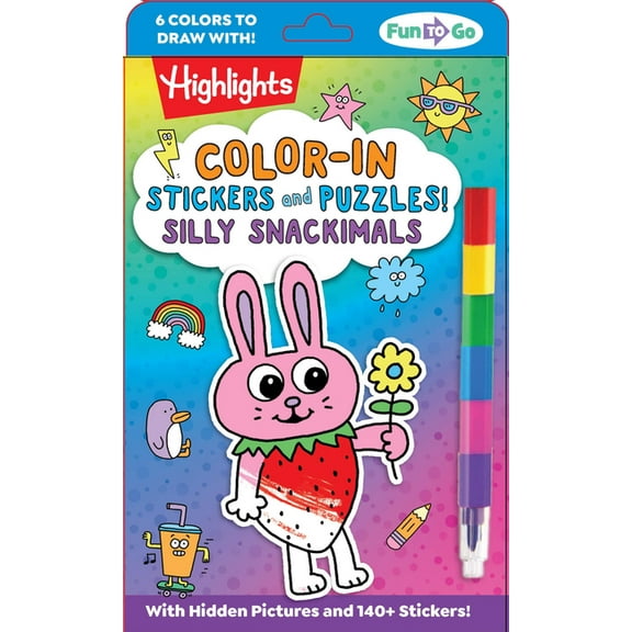 Highlights Fun to Go Color-In Stickers and Puzzles! Silly Snackimals: Deliciously Cute Hidden Pictures Puzzles and Sticker Activity Book with, (Paperback)