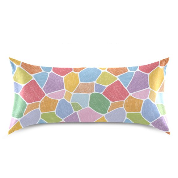 Color Irregular Shape Pattern Pillow Case Queen Size Silky Satin Pillow Cover for Bedroom 20x30 Inch