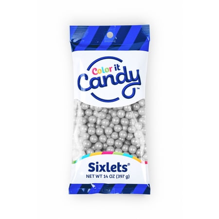 Color It Candy Decorative Sixlet Chocolatey Candy Pegs, 14 Oz, Silver