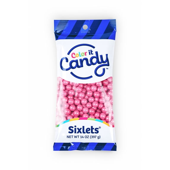 Color It Candy Shimmer Bright Pink Decorative Candy Buffet Sixlets, 14 oz