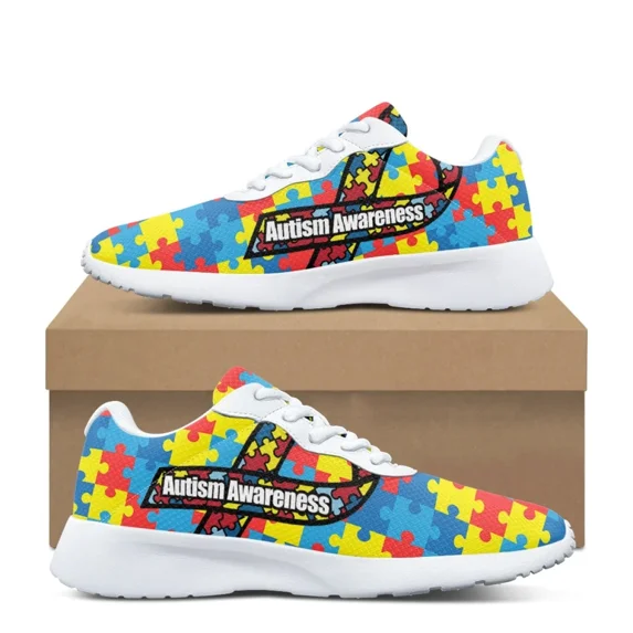 Color Jigsaw Autism Pattern Brand Design Women Casual Fitness Shoes Comfort Shock Absorbing Non-slip Ladies Sneakers for Outdoor