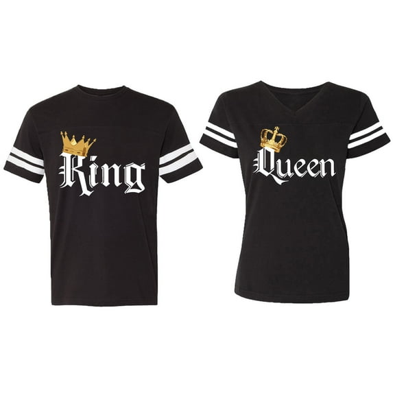 Color King Queen Matching Couple Cotton Jerseys (Men Black / Women Black) (Men M / Women XXL)