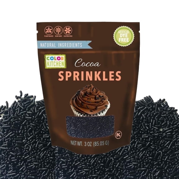 Dark Cocoa Sprinkles 6oz - Natural Ingredients, Dye-free, Plant-Based Colors, Gluten-Free