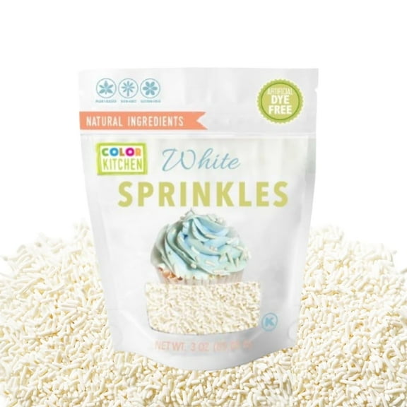 Color Kitchen White Sprinkles Natural Ingredients Baking Cake Decorations, Ice Cream, Cookie, Artificial Dye-free, Plant-Based Colors, Gluten-Free, Non-GMO, No Hydrogenated Oils