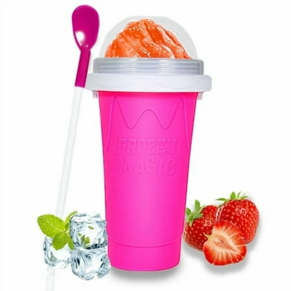 Color Land Slushy Cup, 350ML Pink Trending Slushie Maker Cup, DIY Frozen Squeeze Cup with Lid & Straw for Cool Drinks (PINK)