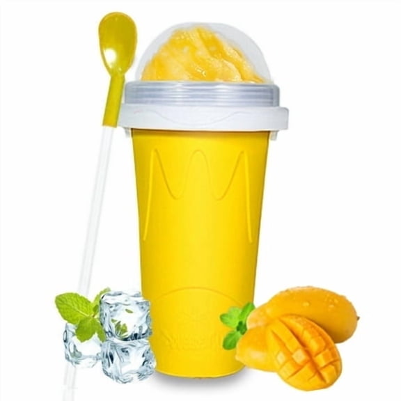 Color Land Slushy Cup, 350ML Yellow Frozen Magic Squeeze Cup, Ice Cream Maker Cup with Lid & Straw for DIY Cool Drinks (YELLOW)