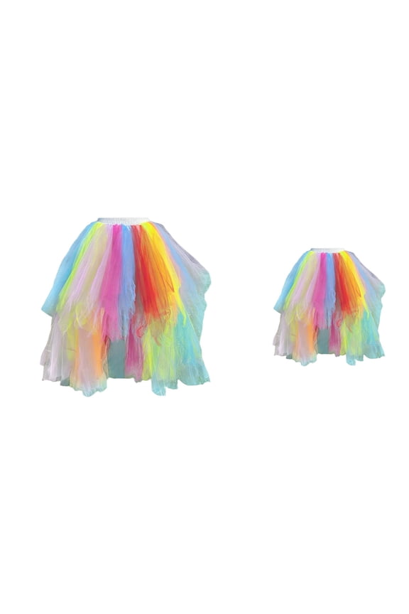 Color Layered Skirt, High Waist Elastic Band, Party Performance Mesh Rainbow Midi Skirt, Asymmetrical Hem, Tutu for Carnival, Festival, Rave, Wedding