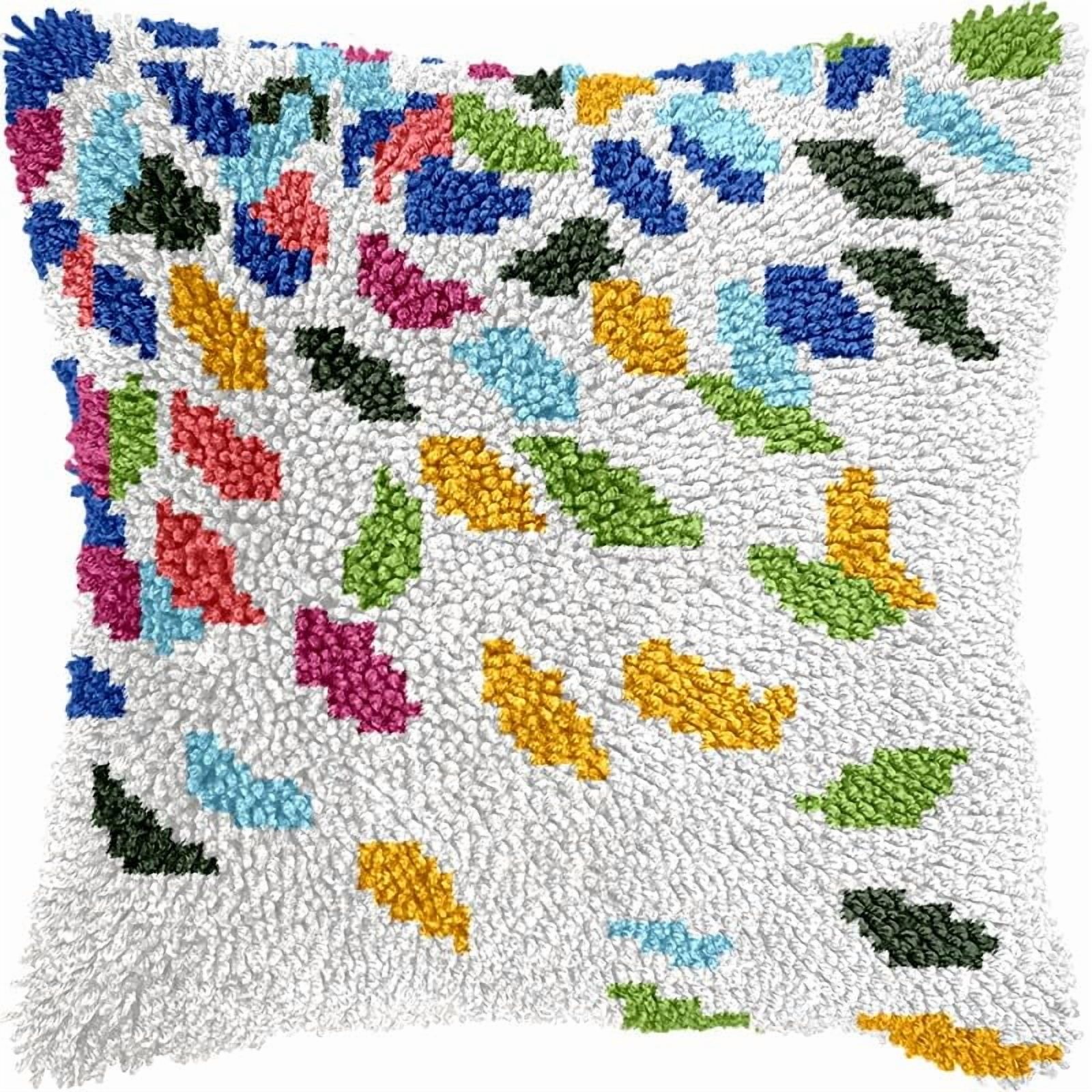 Color Leaves Latch Hook Pillow Kits Pillow Cover with Pattern Printed Canvas Crochet Cross Hooking Pillowcase Cushion Crafts Embroidery Latch Hooking Crochet Kits 17x17 inch(128)