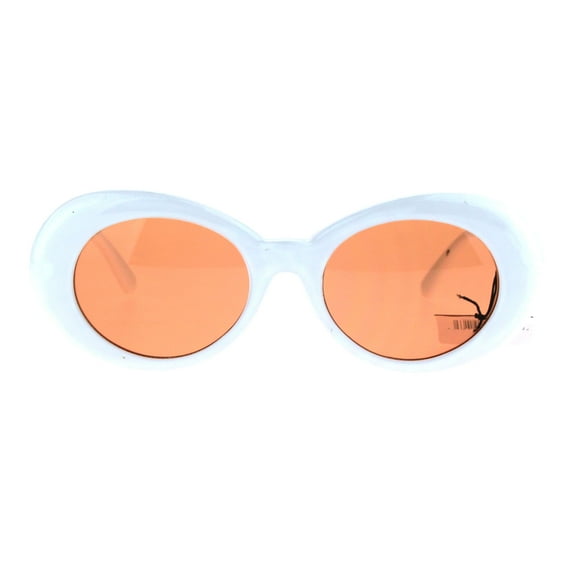 Color Lens Retro Mod Oval Round Minimal White Frame Sunglasses Orange