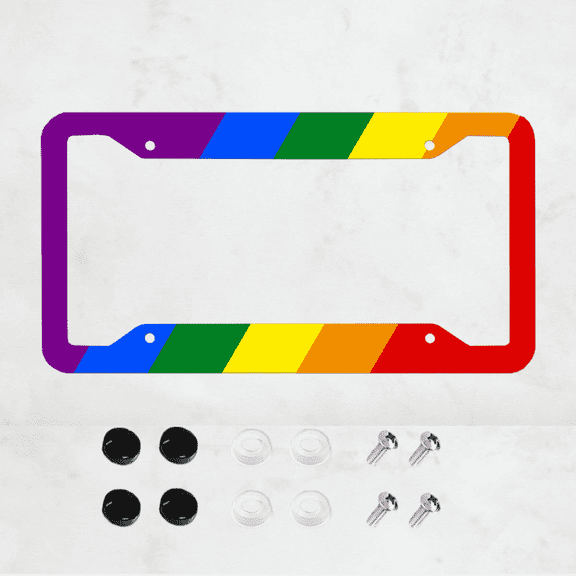 Color License Plate Frame, Rainbow License Plate Frame, 7 Float License Plate Frame, Front And Rear License Plate Cover,4 Hole Common License Plate, Car Decoration, Standard Size 12x6 inch