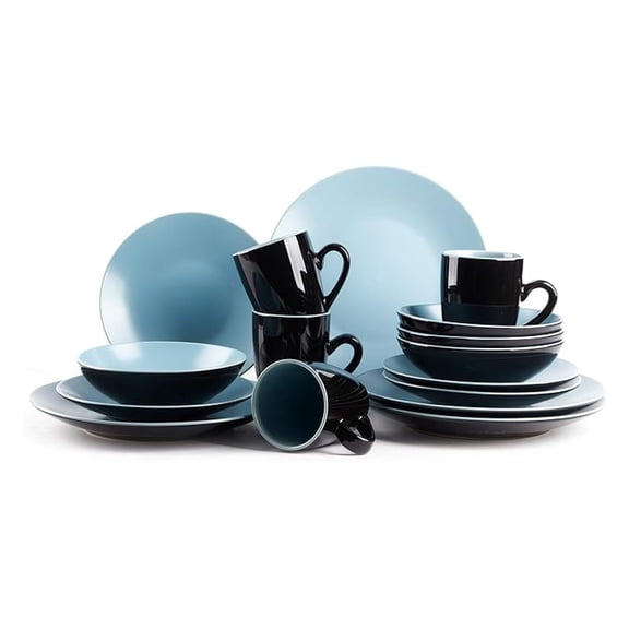 Color Life Dinnerware Set, 16pc Turquoise Stoneware - Modern Coupe Design, Dishwasher & Microwave Safe, Durable & Stylish Tableware for Everyday Use