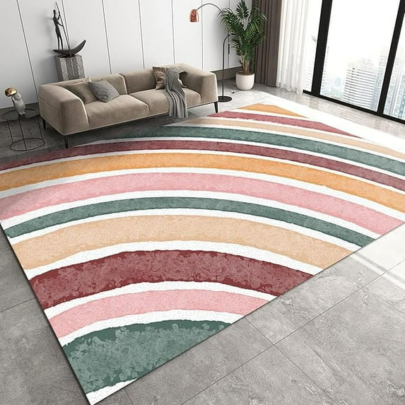 Color Lines Texture Art Area Rugs, Colorful Boho Rainbow Easy Clean Rug, Soft Non-Skid Carpet Throw Rug For Kids Teen Girls Boys BedroomLiving Room Bathroom Classroom Office 3 x 4ft