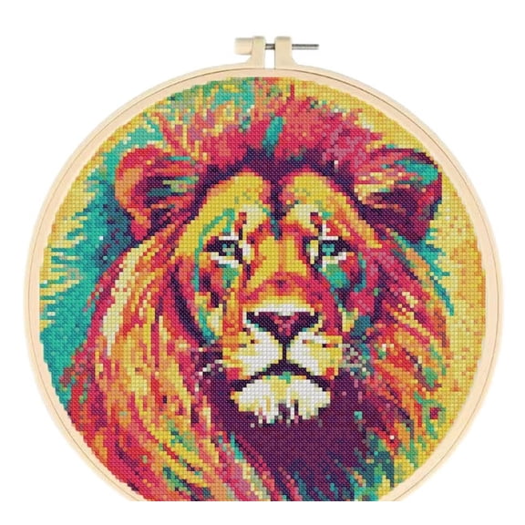 Color Lion Easy Cross Stitch Kits for Starter Kits DIY 11CT Pre-printed Stamped Patterns Embroidery Cross Stitching Needlework Kit Set Supplies with Hoop 38x38cm (A59)