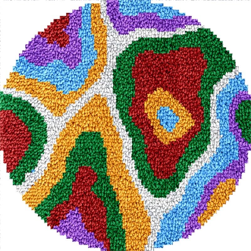 Color Liquid Texture Round Shape Latch Hook Rug Kits Set for Starter Crochet Hook Cushion Mat Sofa Seat Cushion Crocheting Kits with Preprinted Canvas Crochet Yarn Kits 50X50CM (fi18)