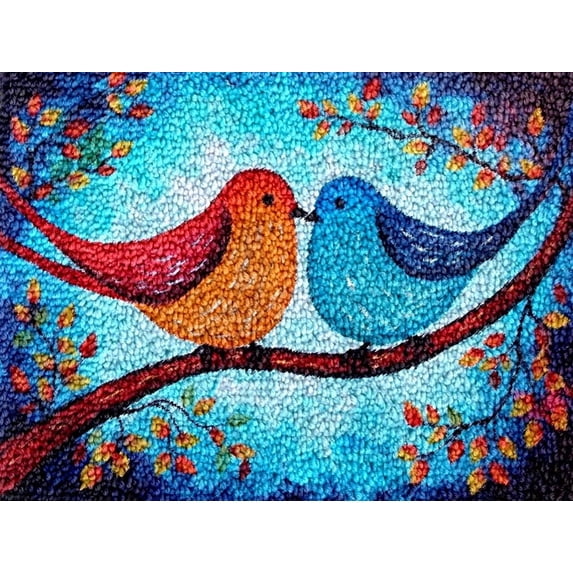 Color Love Birds Latch Hook Kits Rug DIY Cushion Tapestry Making Crochet Hook Mat Making Kits Color Preprinted Pattern Canvas DIY Carpet Needlework Crochet Kits 52x38cm (f33-65)