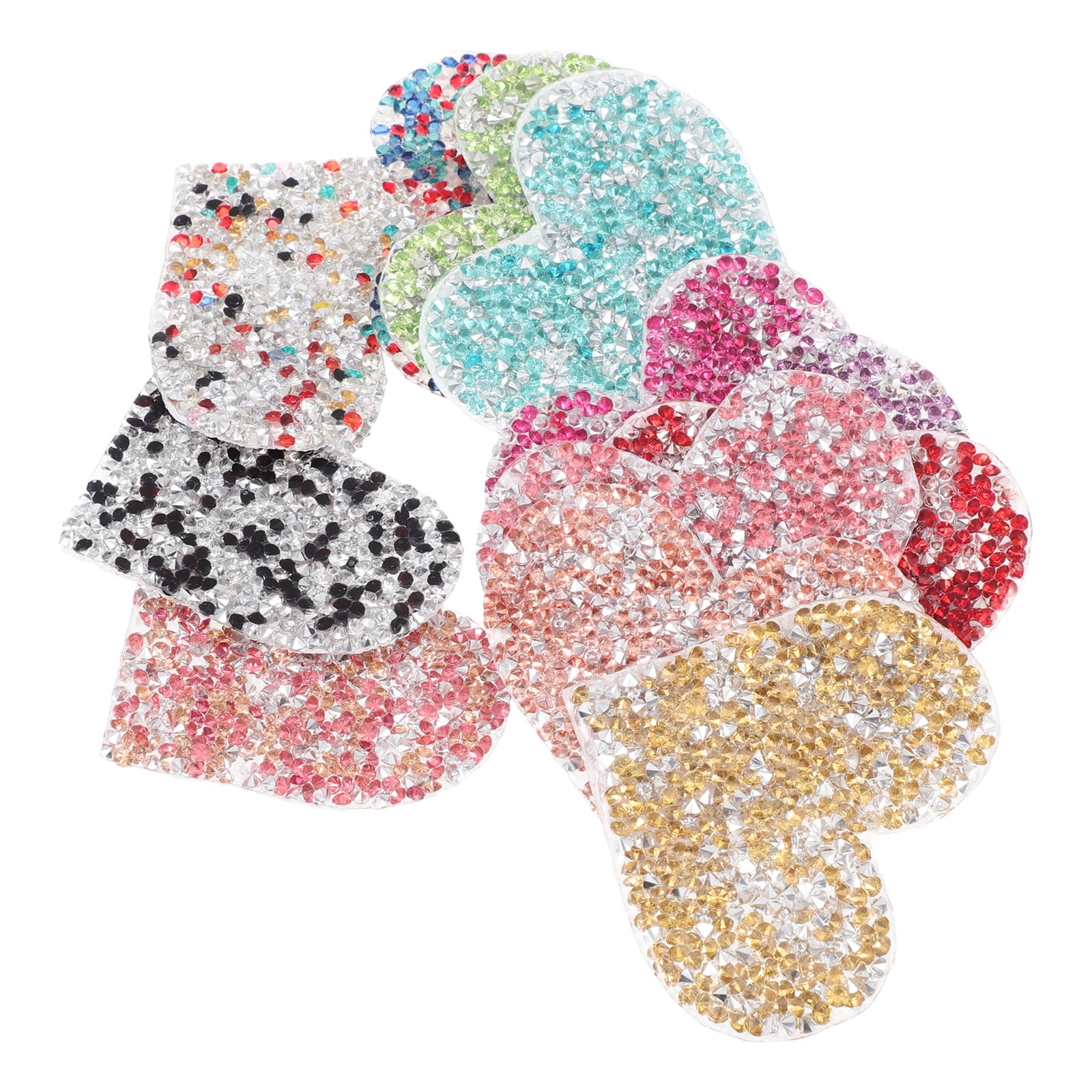 Color Love Iron-On Rhinestone Cloth Stickers for Jeans and Clothing, 12 Pcs Self-Adhesive Patches for Casual Dress and Apparel