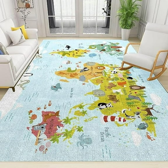 Color Map Area Rug, Soft World Map Print Rugs, Educational Soft Fluffy Large Carpet for Bedroom Living Room Office Classroom Decor Floor Mats 3'x4'