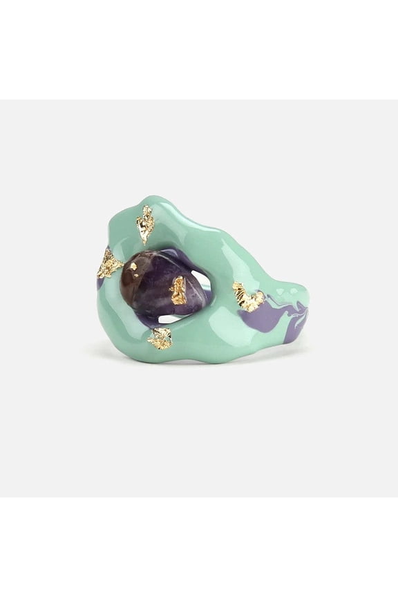Women's Enamel Ring Adjustable Opening with Color Matching Design and 18k Gold Plated Copper Band for Fashion Jewelry Geometric Rings