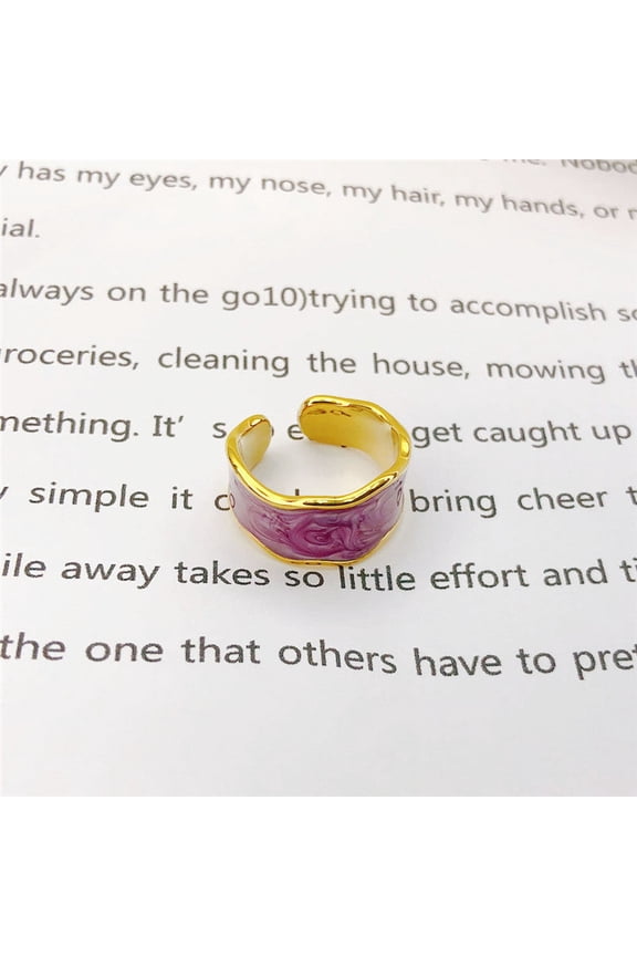 Women's Enamel Ring Adjustable Opening with Color Matching Design and 18k Gold Plated Copper Band for Fashion Jewelry Geometric Rings