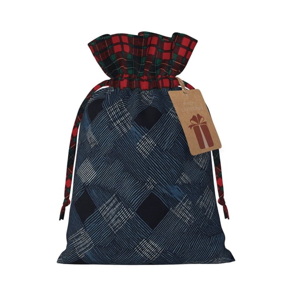 Color Matching Linen Bundle Mouth Gift Bag Can Be Used For Daily Small Items Argyle Plaid Darkslateblue_1 Small