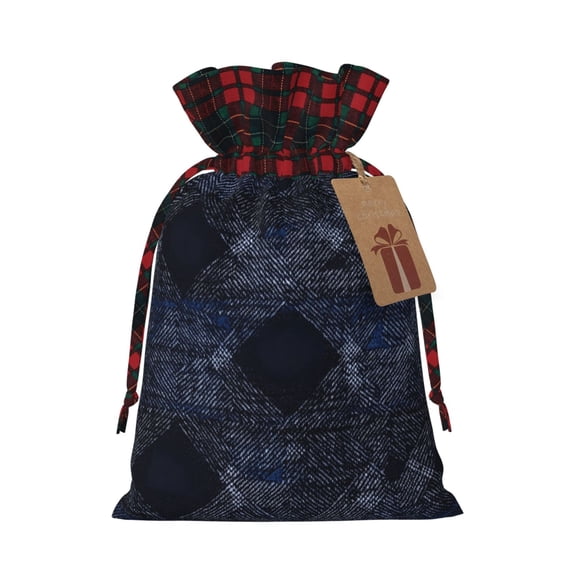 Color Matching Linen Bundle Mouth Gift Bag Can Be Used For Daily Small Items Argyle Plaid Darkslateblue_4 Small