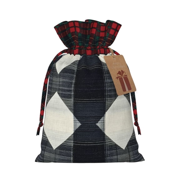 Color Matching Linen Bundle Mouth Gift Bag Can Be Used For Daily Small Items Argyle Plaid Dimgray_95746_2 Small