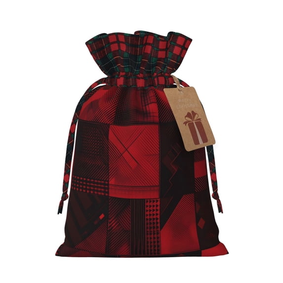 Color Matching Linen Bundle Mouth Gift Bag Can Be Used For Daily Small Items Darkred Geometric Patterns_2 Medium