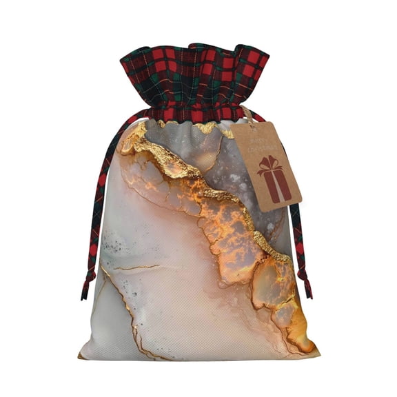 Color Matching Linen Bundle Mouth Gift Bag Can Be Used For Daily Small Items Gray-White Gold Marble Small