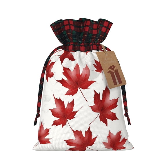 Color Matching Linen Bundle Mouth Gift Bag Can Be Used For Daily Small Items Maple Leaves Medium