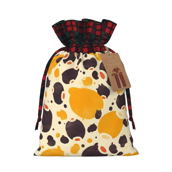 Color Matching Linen Bundle Mouth Gift Bag Can Be Used For Daily Small Items Milk Cow Print Style Sienna_3 Medium