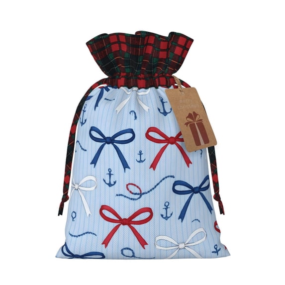 Color Matching Linen Bundle Mouth Gift Bag Can Be Used For Daily Small Items Nautical Theme Thin Ribbon Bow Pattern Small