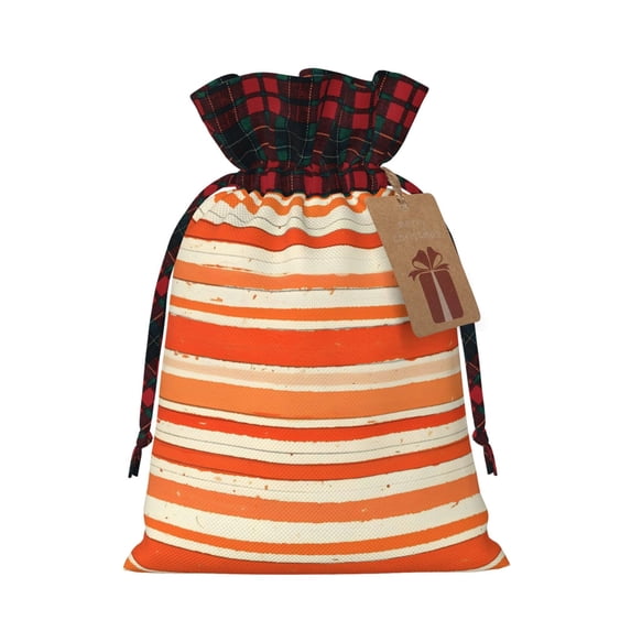 Color Matching Linen Bundle Mouth Gift Bag Can Be Used For Daily Small Items Orangered Stripe Hand-Drawn Sketch_3 Small