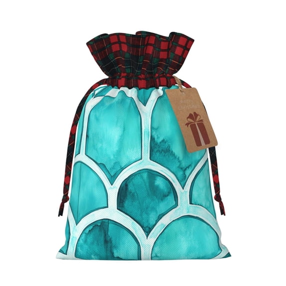 Color Matching Linen Bundle Mouth Gift Bag Can Be Used For Daily Small Items Turquoise Moroccan Trellis Hand-Drawn Sketch_2 Medium