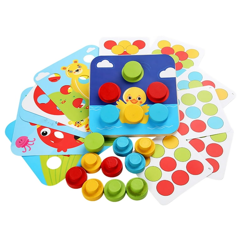 Color Matching Mosaic Pegboard Early Development Cognition Skills Stacking Sorting Toy for Years Old Learning Teaching Montessori