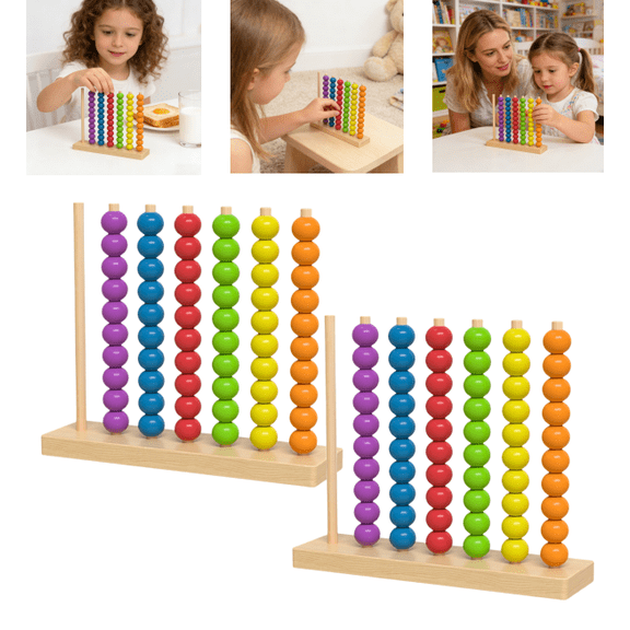 Color Matching Ring Stacking Puzzle Game, Wooden Peg Sorting Board with 60 ABS Rings, 7-Post Tabletop Brain Teaser, Fast Logic Challenge for Family Game Night, Travel Size 2PC