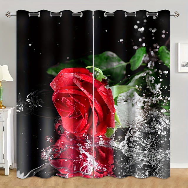 Color Matching Romantic Floral Rose Printed Curtain Fashion Printed