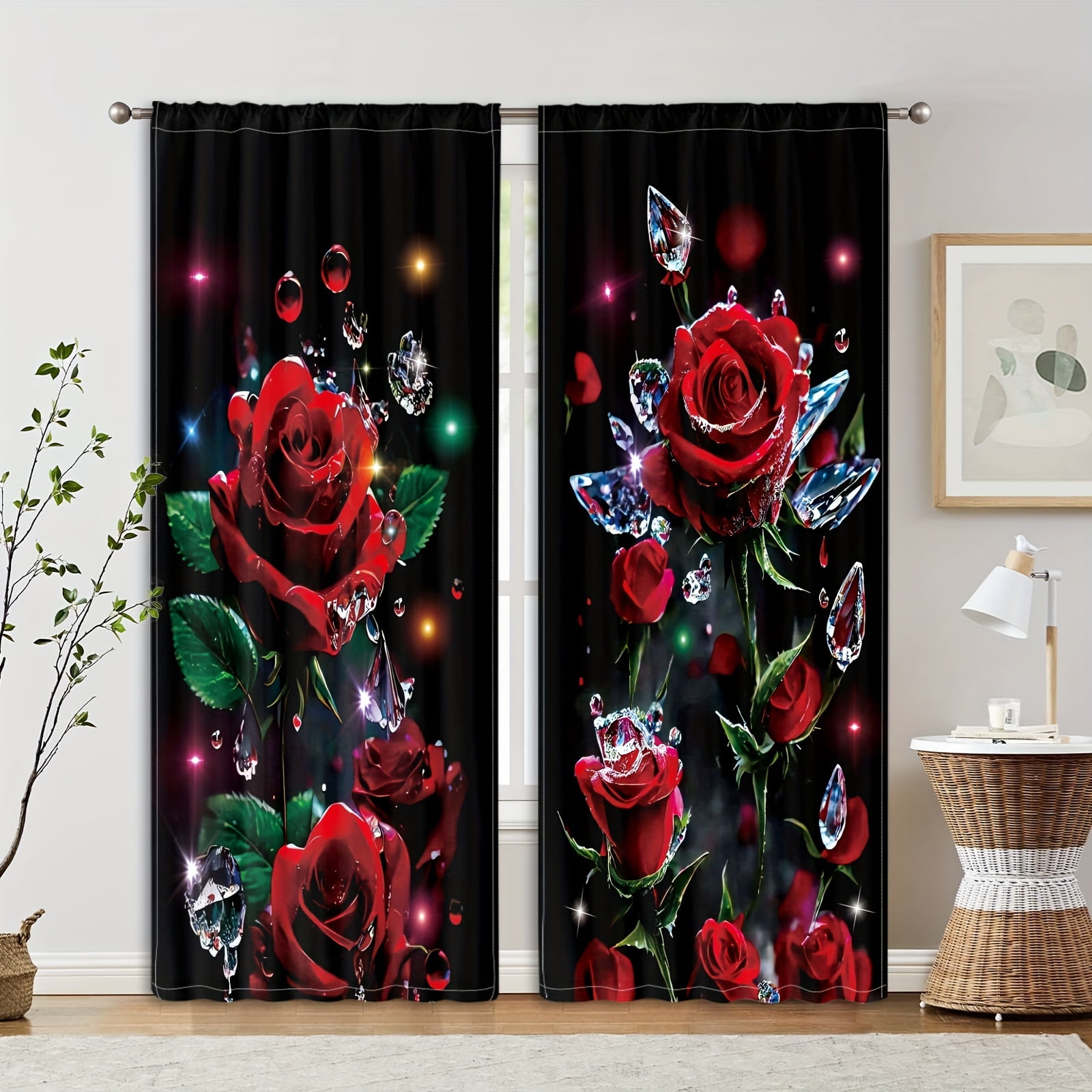 Color Matching Romantic Floral Rose Printed Curtain Fashion Printed