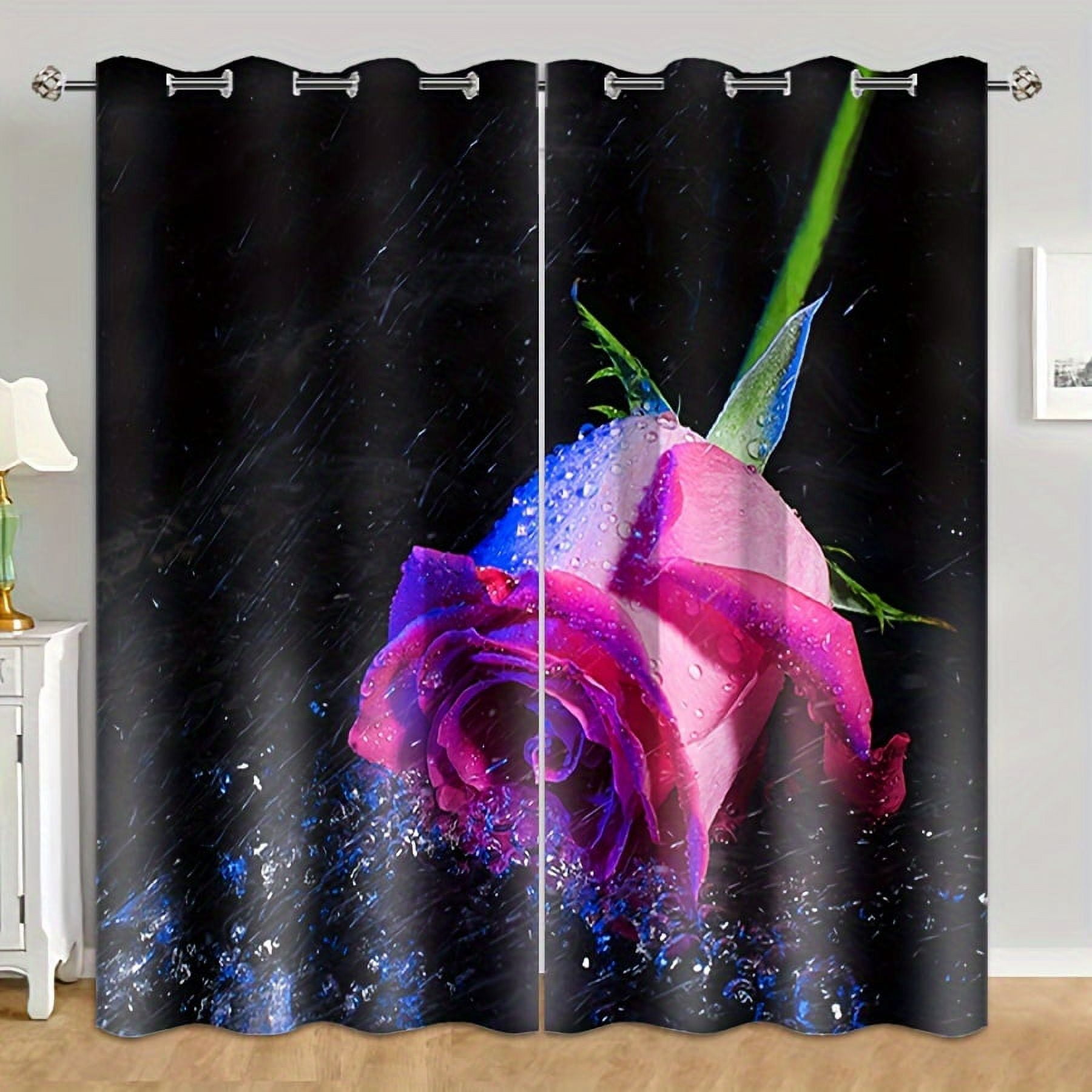 Color Matching Romantic Floral Rose Printed Curtain Fashion Printed