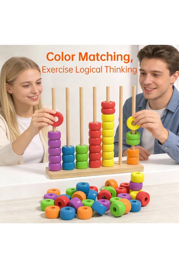 Color Matching Stacking Puzzle Game,Fast Pattern Challenge Ring Stack Puzzle Board Game for 2 Players,Competitive Tabletop Puzzle Game Set Including Shelves and Rings (1pcs)