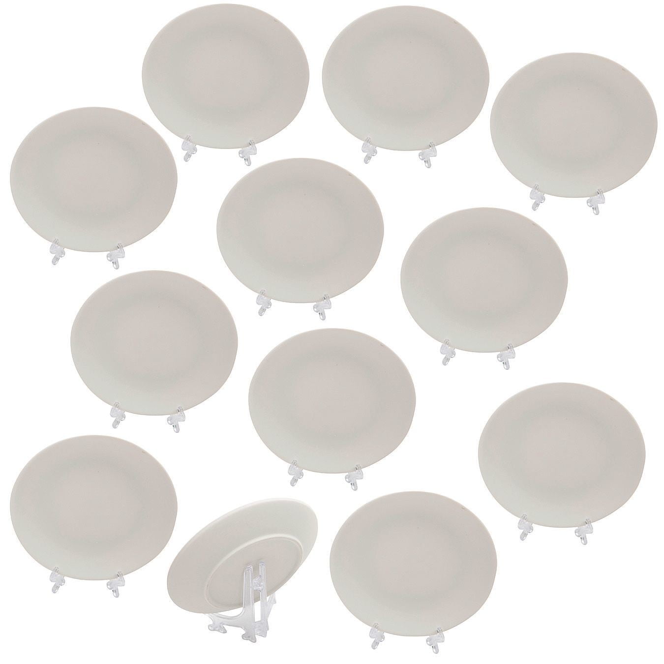 Unglazed Bisque Ceramic Plates with Plastic Easels, Pack of 12