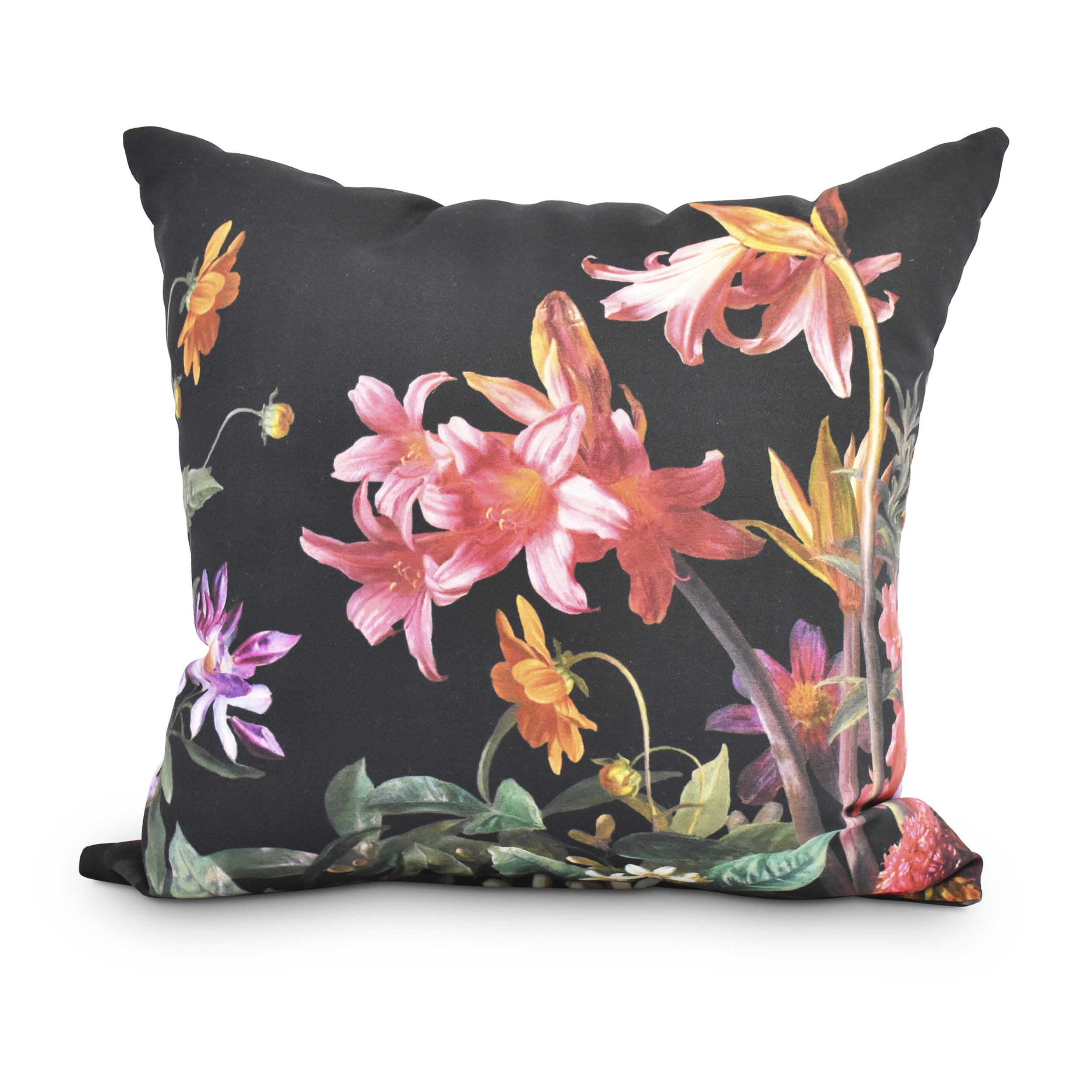 Color Me Floral 18 Inch Black Floral Print Decorative Throw Pillow